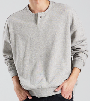 크롭 헨리넥 스웻 기모 맨투맨 셔츠 (그레이)