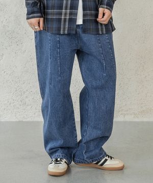 더블 핀턱 세미 와이드 데님팬츠 2컬러