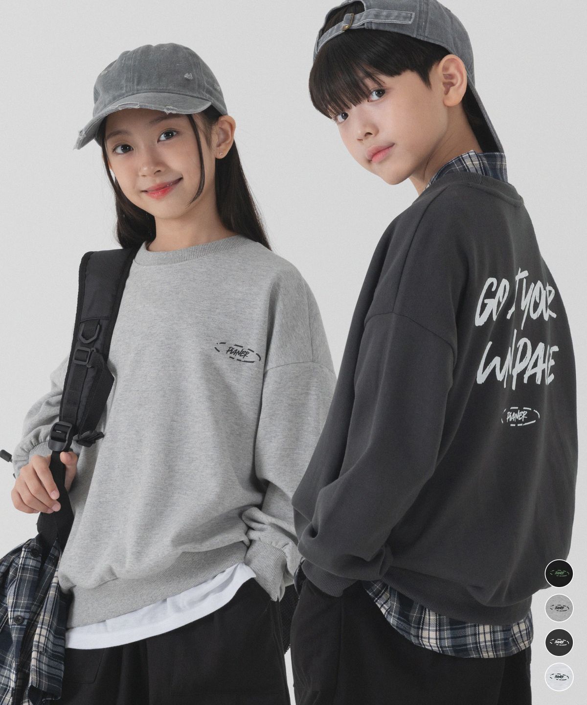 피아네르 키즈(PIANER KIDS) [2 PACK] 빈티지 그래픽 오버핏 맨투맨 (4color)
