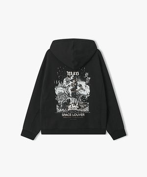 [25FW] LLW42652 블랙 백 프린트 아트웍 후드 티셔츠