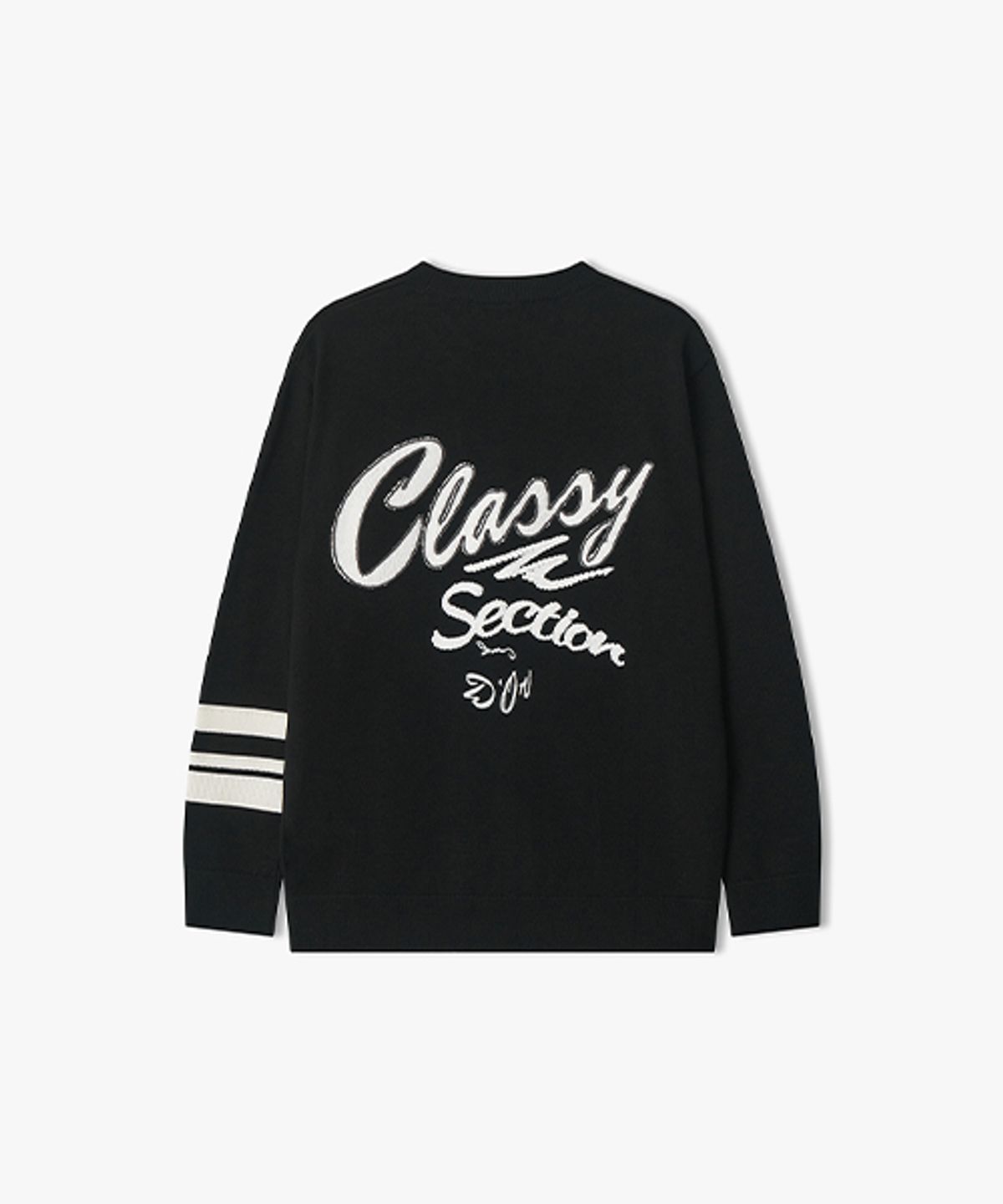 리버클래시(LIBERCLASSY) [25FW] LLW51622 블랙 자수 아트웍 라운드 니트