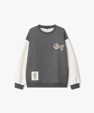 [25FW] LLF41609 멜란지그레이 자수 텍스쳐 믹스 라운드 티셔츠