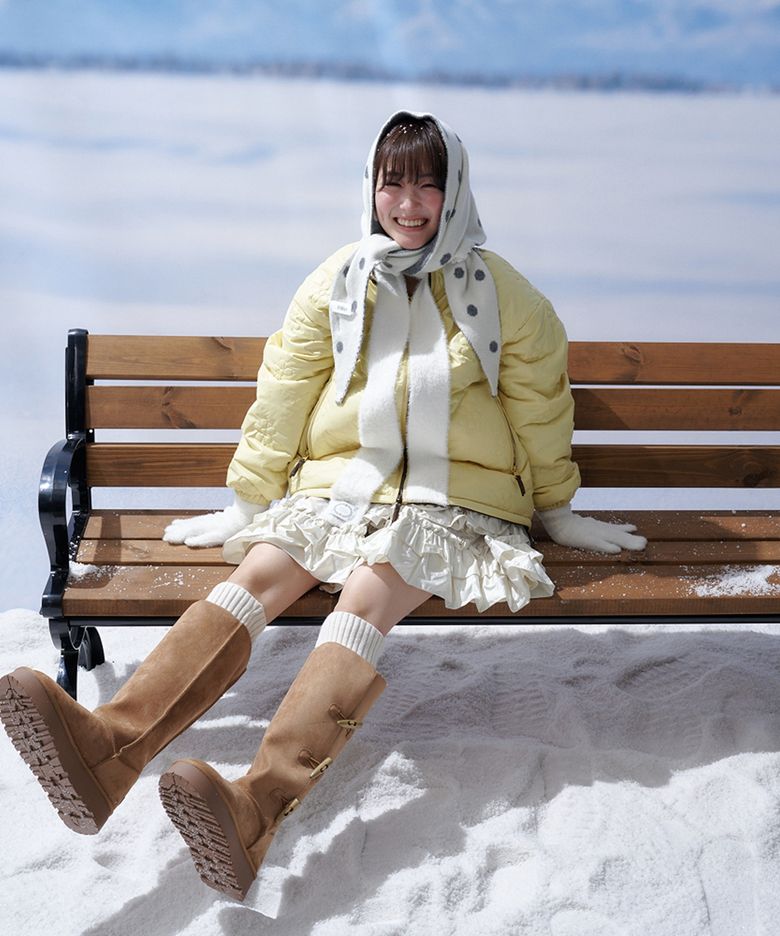 [무신사 단독] Three Button Fur Long Boots - Chestnut