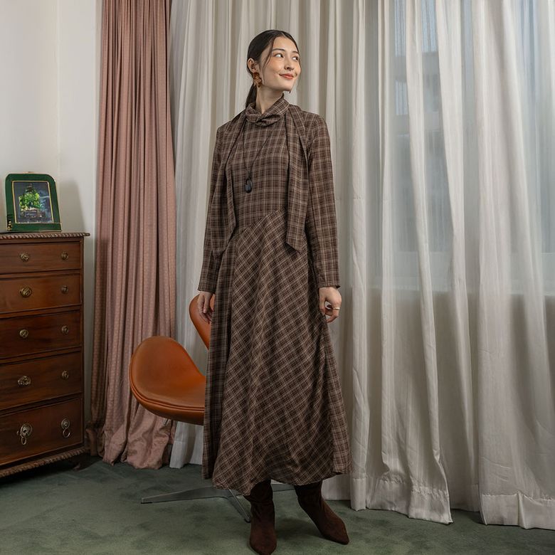 LS_Plaid long-sleeved dress_2color