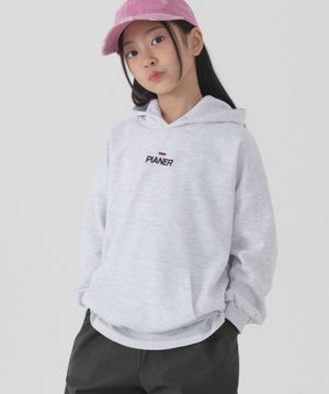 플래그 자수 오버핏 후드티 (화이트 멜란지)