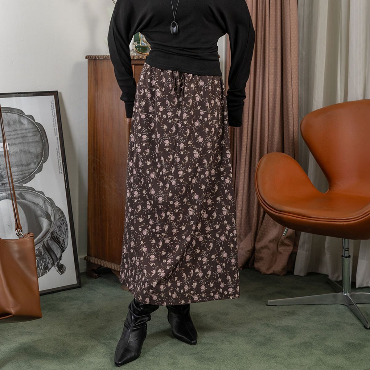 랭썬(LANGSON) LS_Pink rose skirt_BROWN