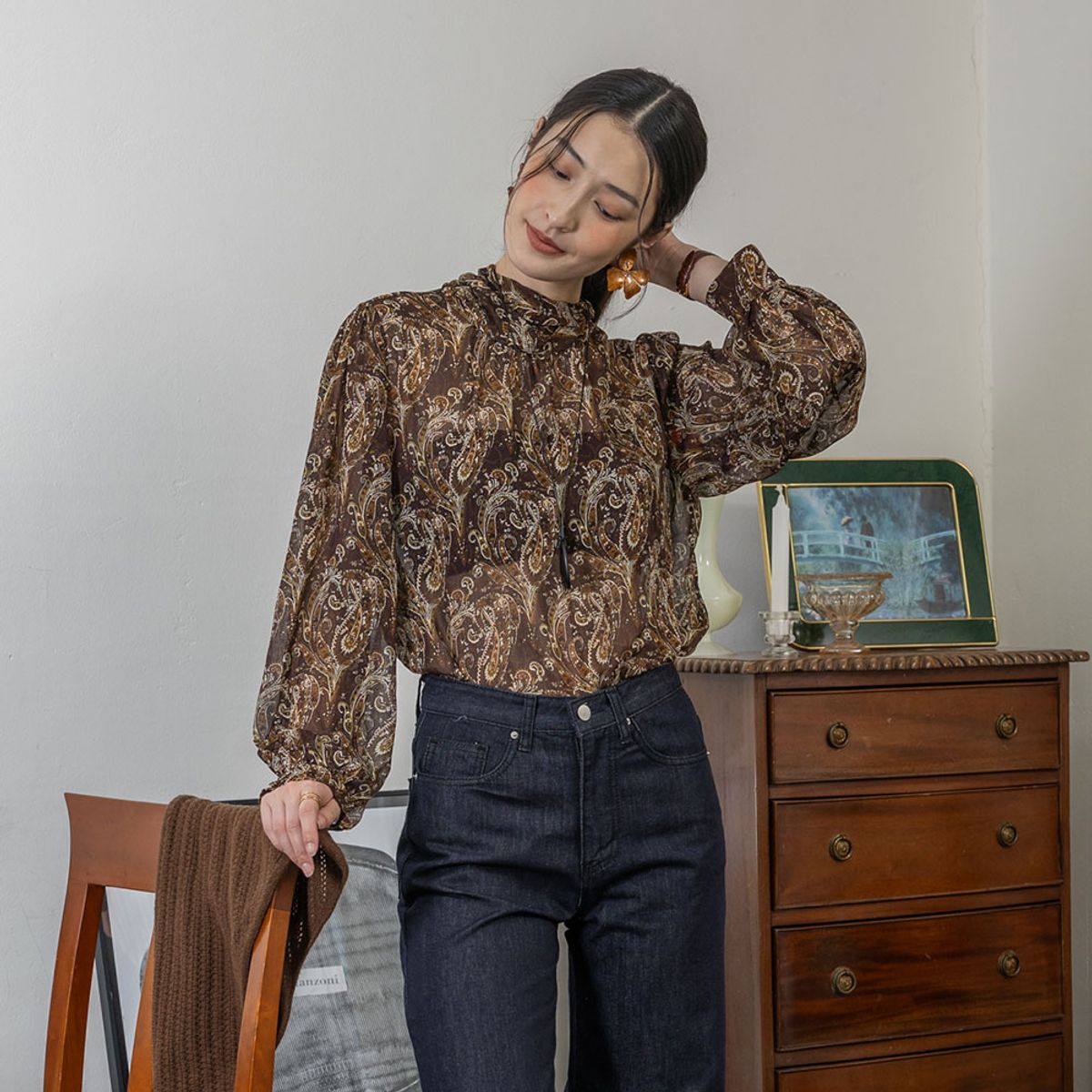 랭썬(LANGSON) LS_Brown print shirt
