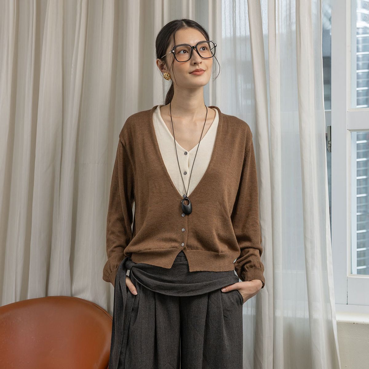 랭썬(LANGSON) LS_Autumn knitted fake two-piece top_2color