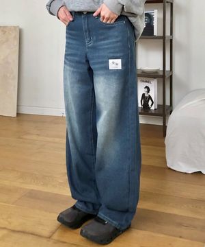 사노 빈티지 캣 워싱 와이드 데님 팬츠 (2컬러)