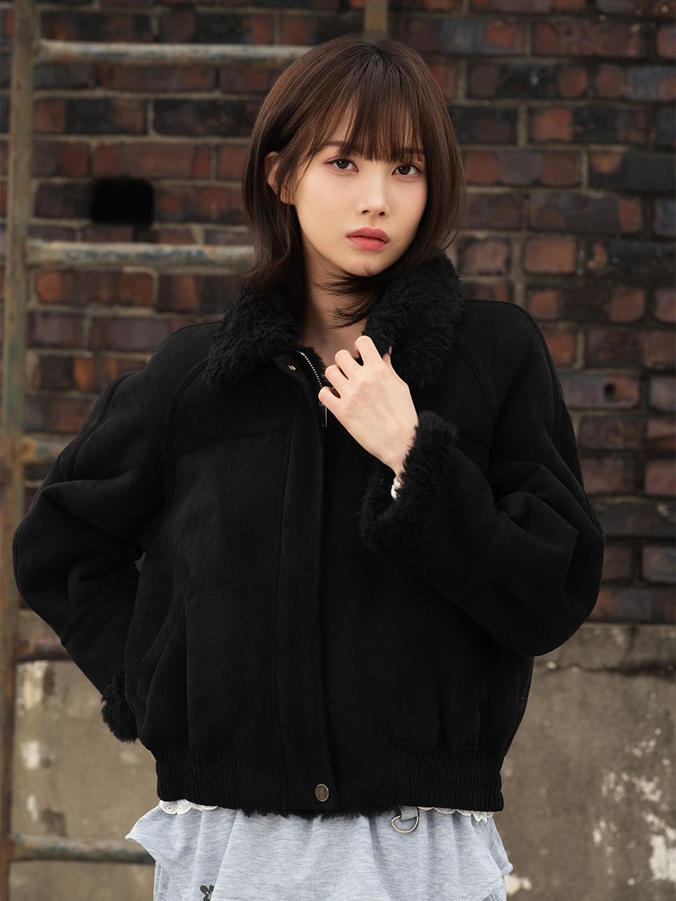 MUSINSA公式 | THE GREEN LAB フェイクスエードブルゾンムートン[ブラック]