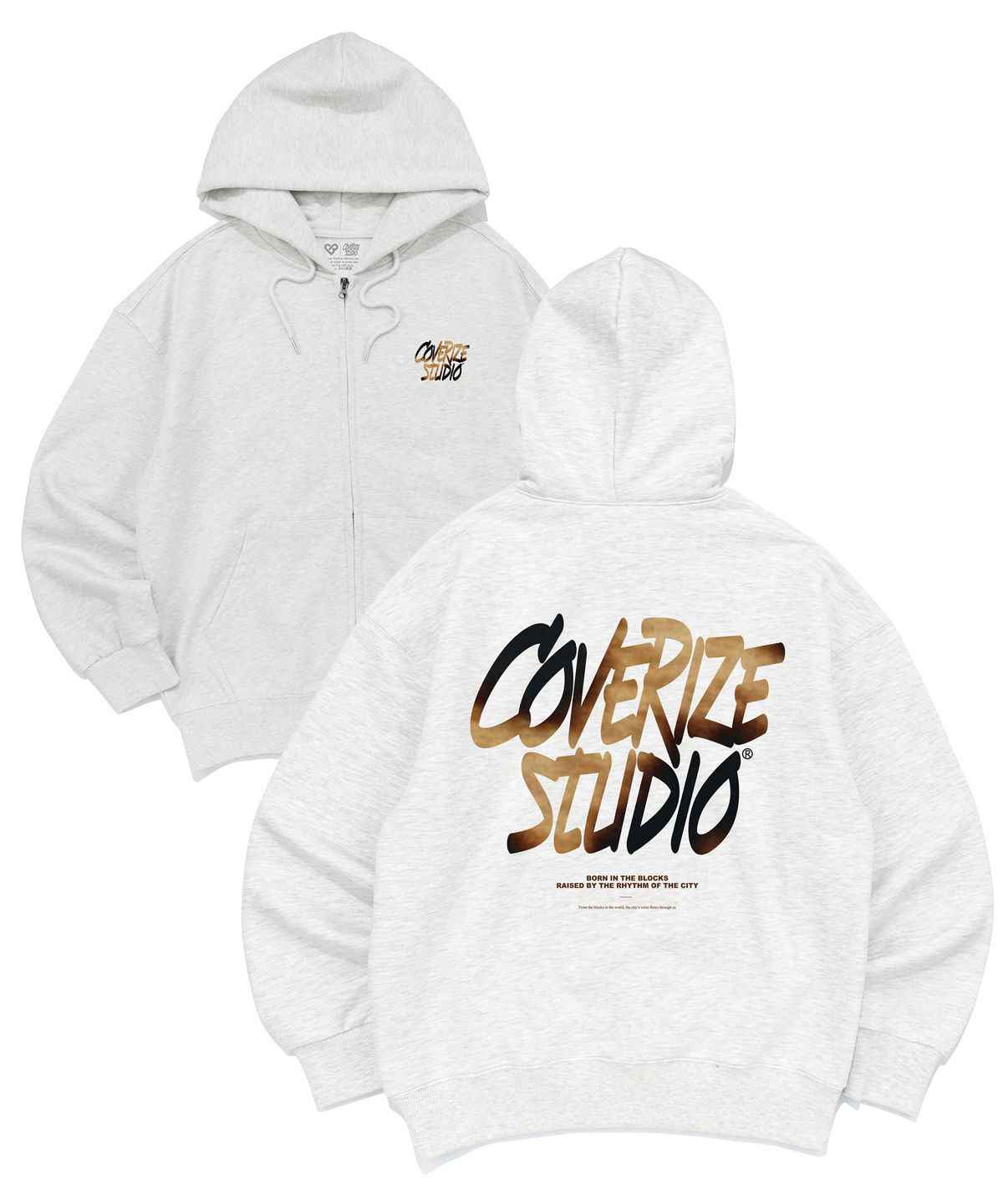 커버라이즈(COVERIZE) COVERIZE STUDIO 로고 그래픽 후드집업 (L/GRAY)