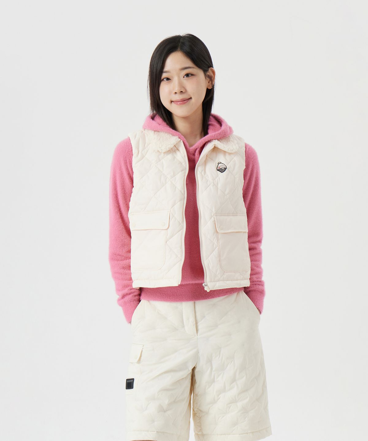 골든베어(GOLDEN BEAR) (W) Fleece Collar Quilted Vest G5VAW25831IVX