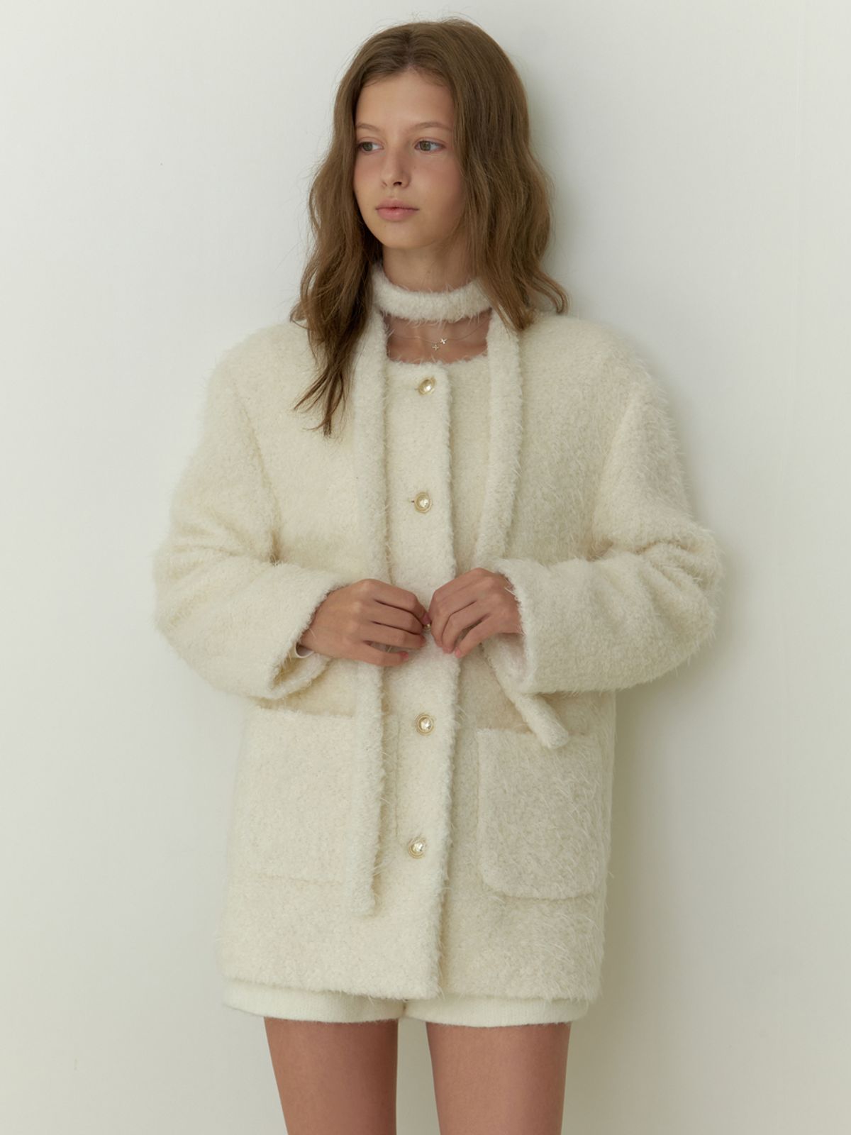 리엘(RE L) Noon tweed wool jacket (ivory)