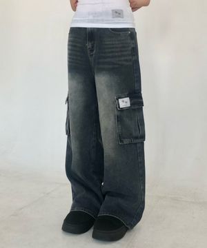 라우트 카고 와이드 데님 팬츠