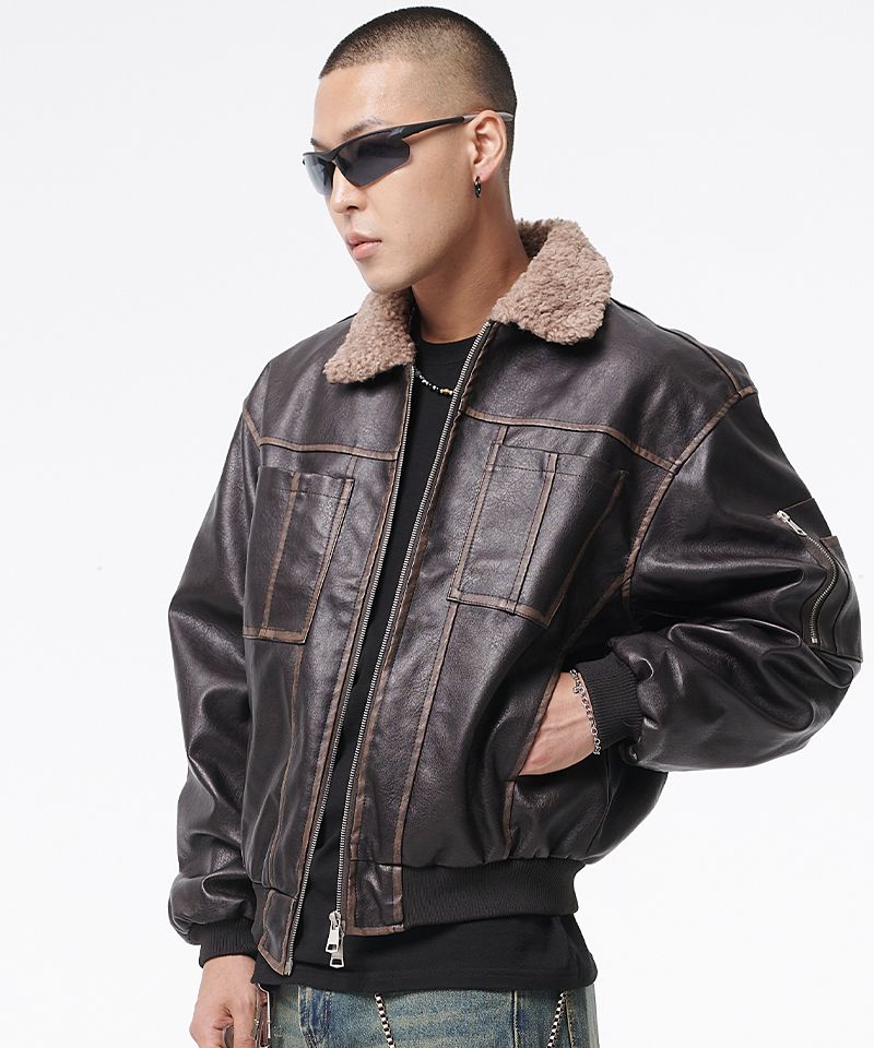 ユーロヴィンテージ レザームートンジャケット MUSINSA公式 | ARTISTWEAR [2COLORS] ヴィンテージウォッシングレザー