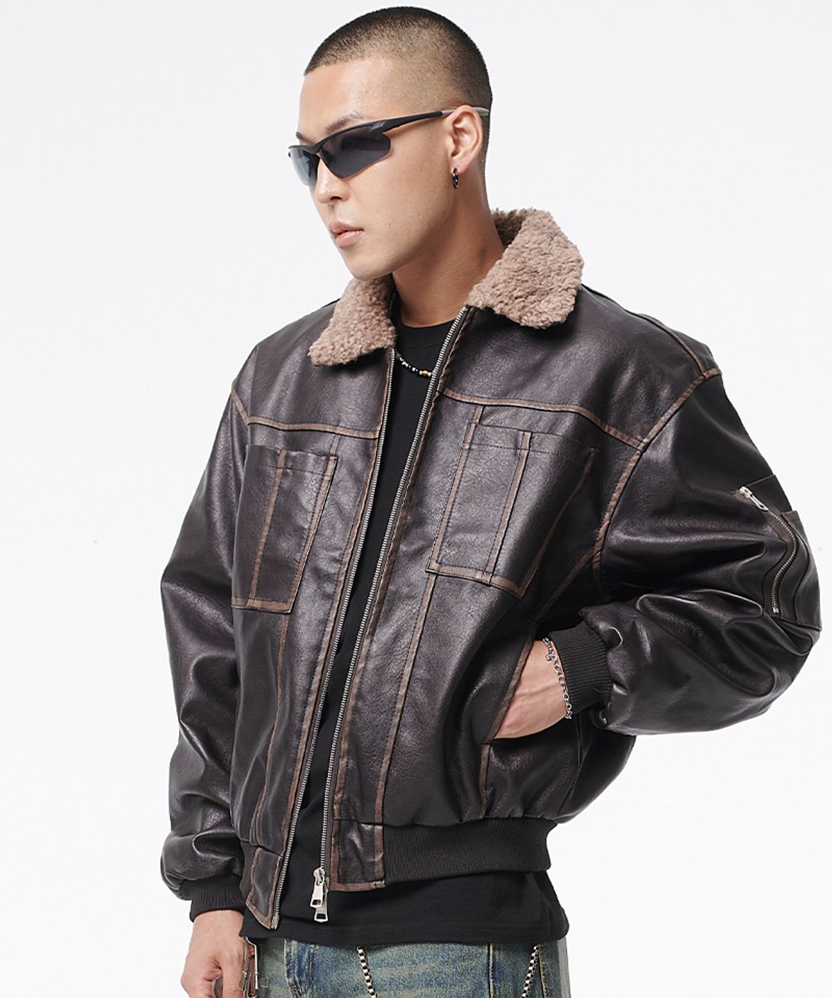 아티스트웨어(ARTISTWEAR) [2COLORS] 빈티지 워싱 레더 무스탕 자켓