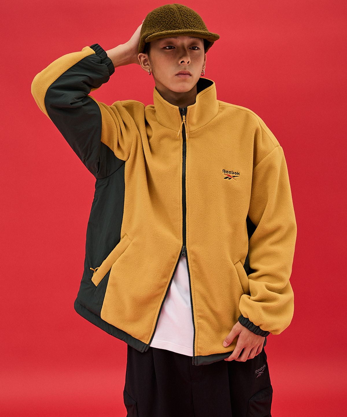 리복(REEBOK) 플리스 리버서블 자켓 - 머스타드:카키