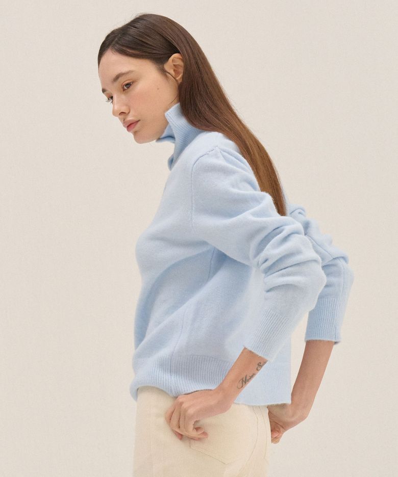 HIGH NECK KNIT CARDIGAN_S/BL