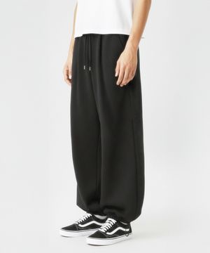 스트링 원턱 와이드 팬츠 - 블랙