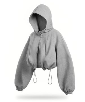 스트링 오버핏 크롭 투웨이 후드집업 - 멜란지