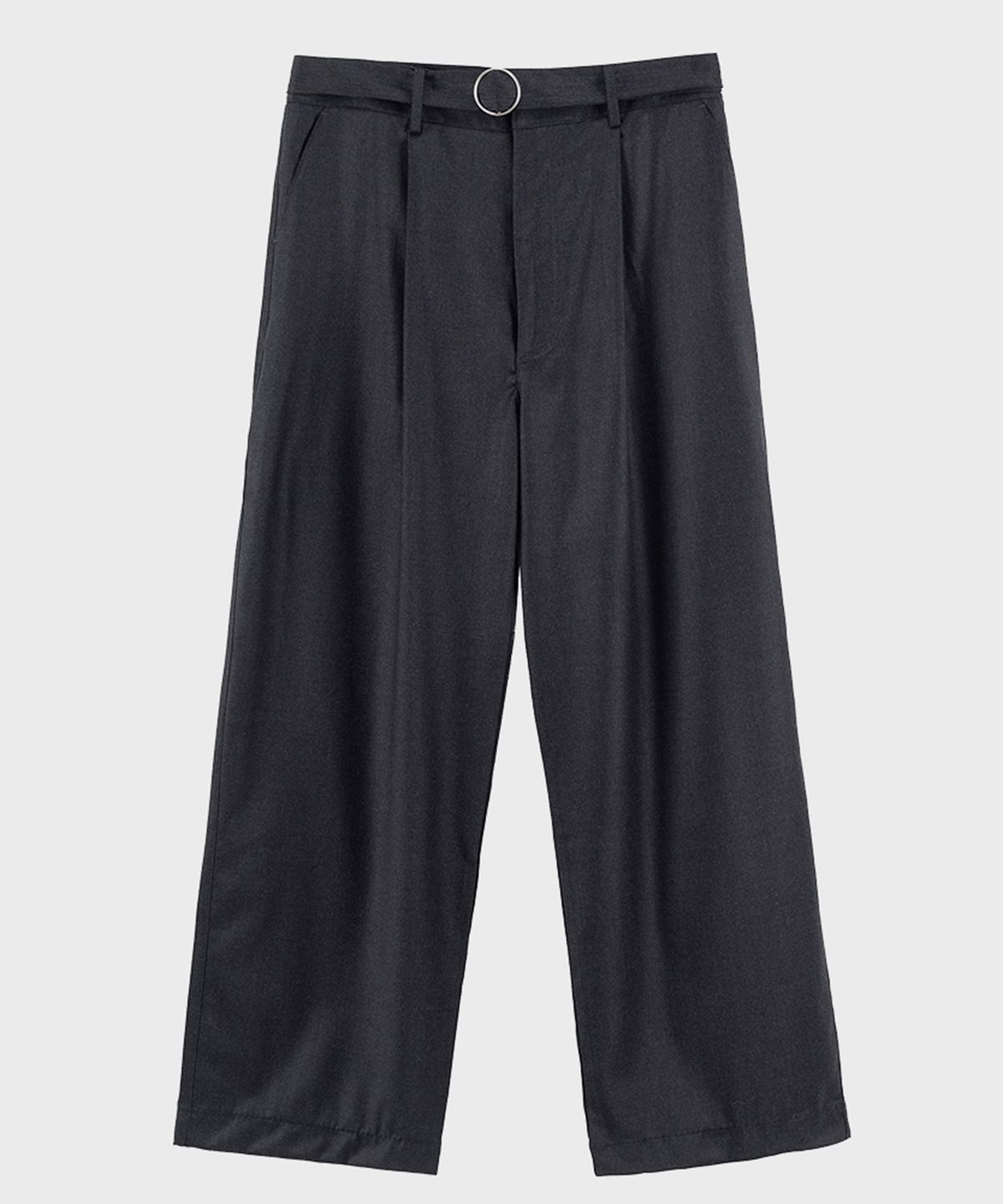 프레프(PREF) CHARCOAL BELTED WIDE WOOL TROUSER