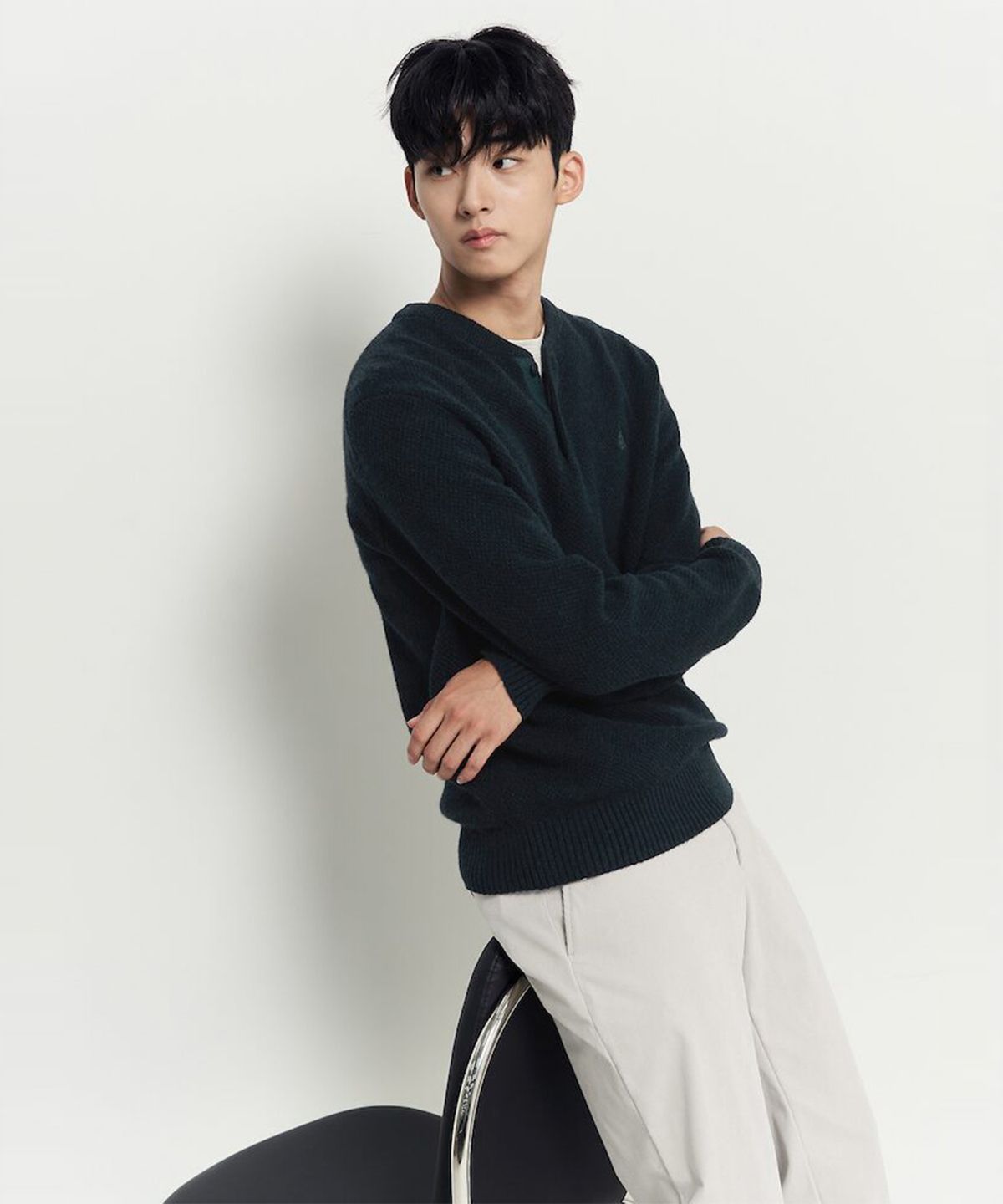 빈폴 멘(BEANPOLE MEN) 버튼넥 풀오버 니트  그린