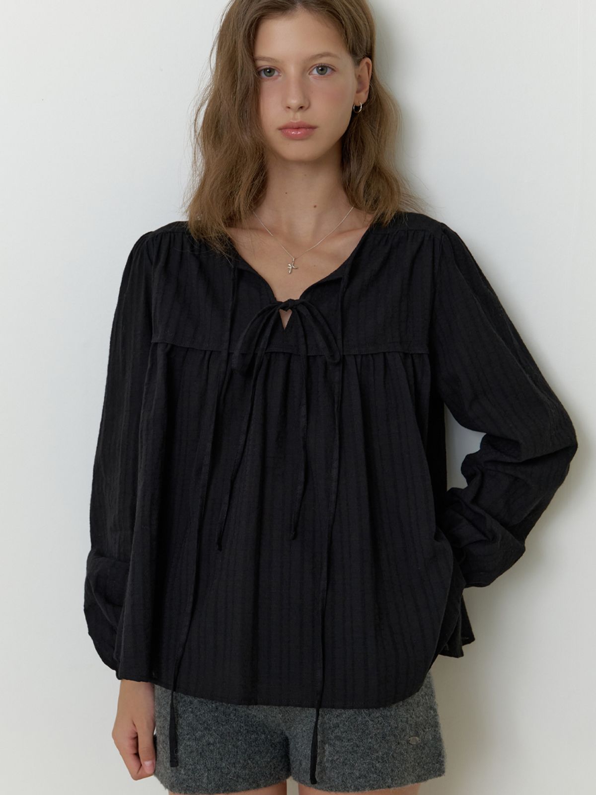 리엘(RE L) Florence ribbon blouse (black)