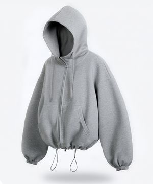 스트링 오버핏 투웨이 후드집업 - 멜란지