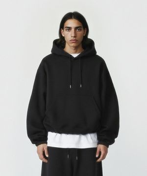 스트링 오버핏 후드 - 블랙