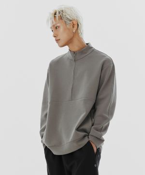 드리프트코어 유니 하프집업 탑-브라운