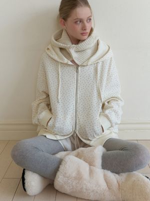 Flowered hoodie zip up (cream)