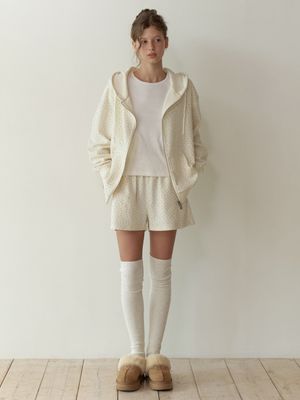 Flowered waffle shorts (cream)