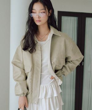 애니카 워싱 레더 자켓 [IVORY]