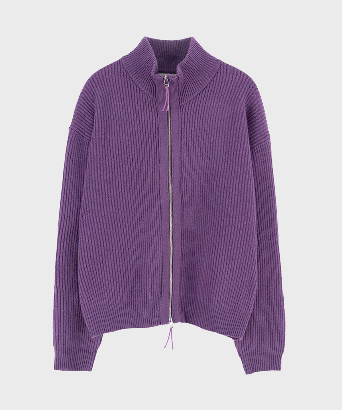 프레프(PREF) PURPLE DOUBLE ZIP HIGH NECK CARDIGAN
