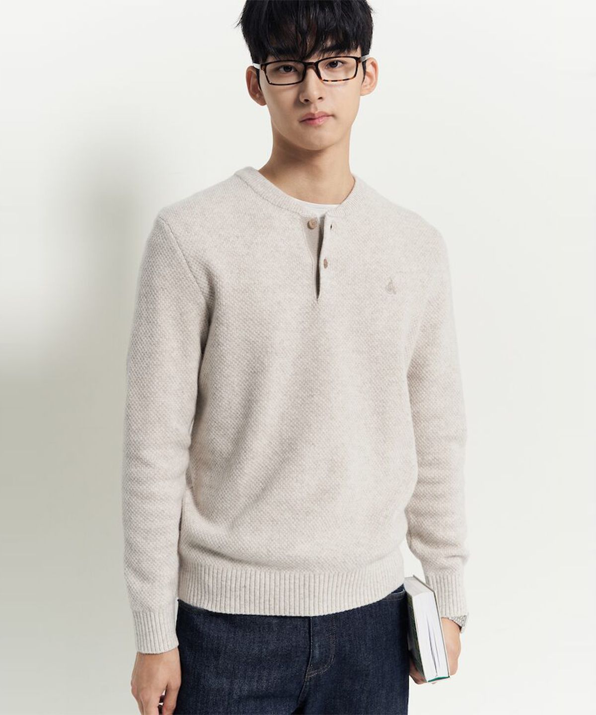 빈폴 멘(BEANPOLE MEN) 버튼넥 풀오버 니트  아이보리