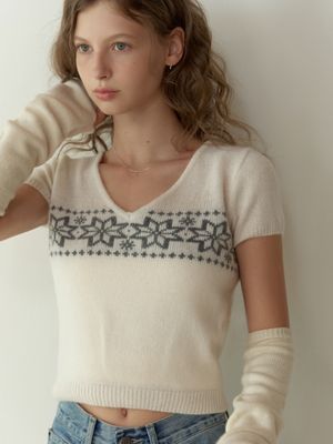 Vigne half v knit (ivory)