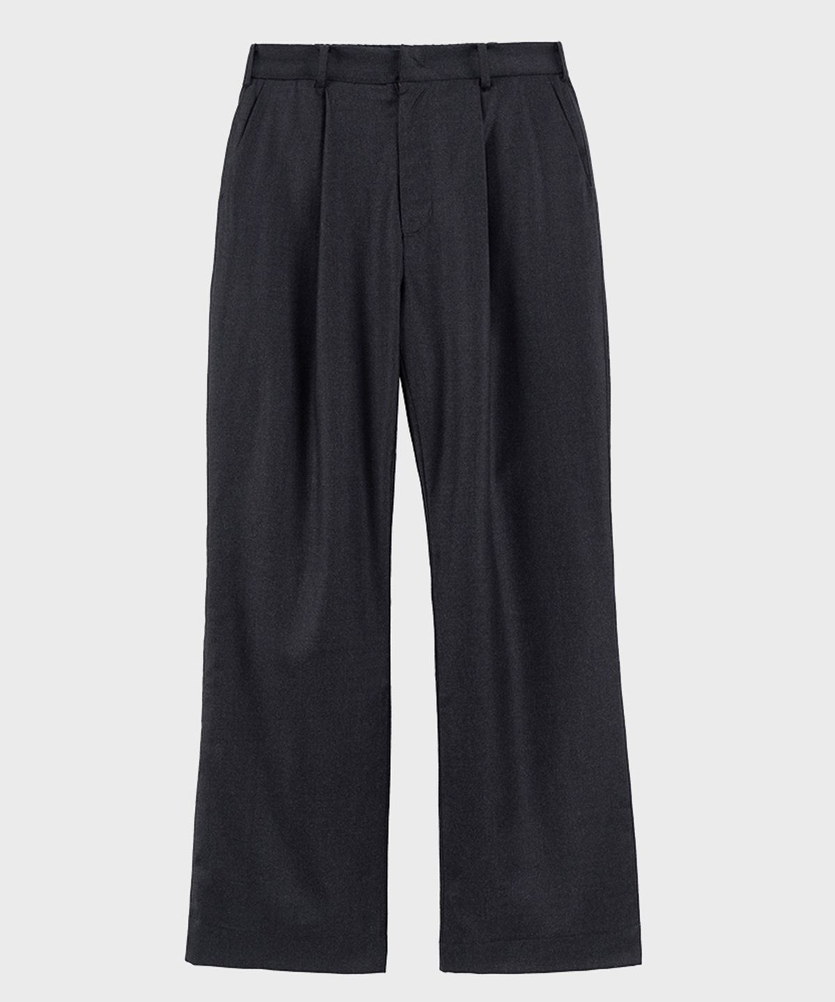 프레프(PREF) CHARCOAL SINGLE PLEAT FLARED WOOL TROUSERS