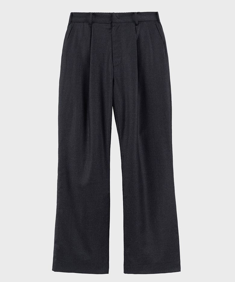 CHARCOAL SINGLE PLEAT FLARED WOOL TROUSERS