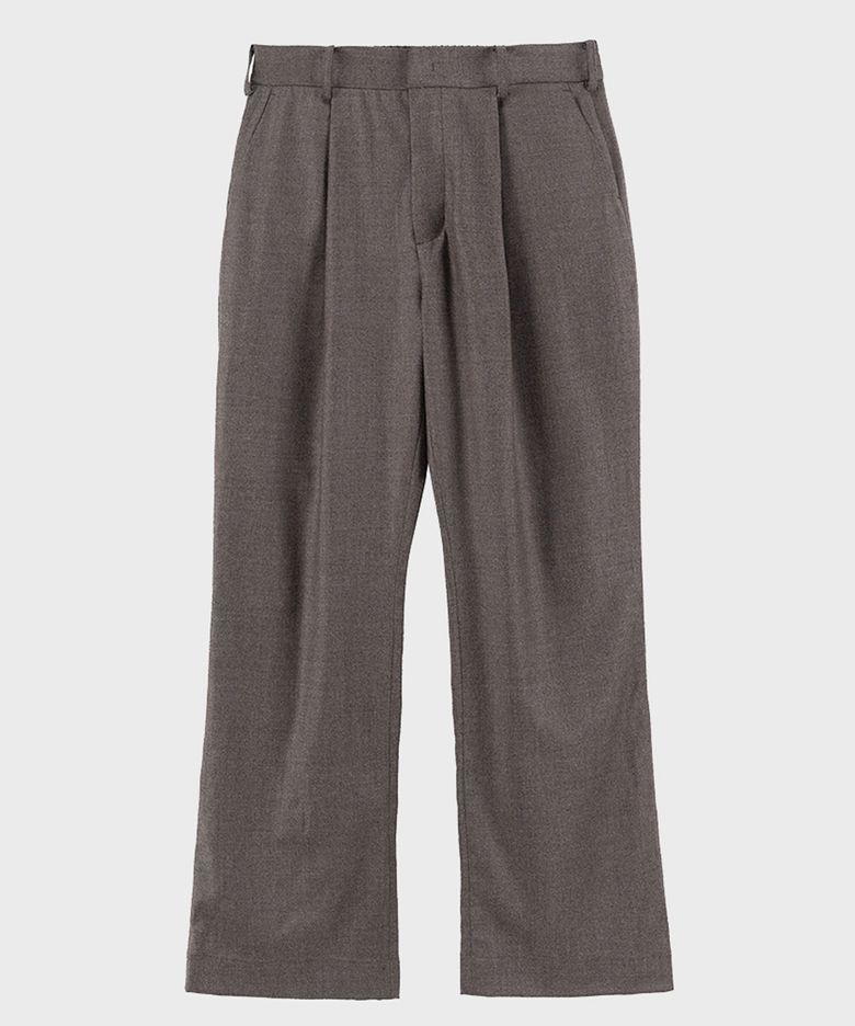 TAUPE SINGLE PLEAT FLARED WOOL TROUSERS