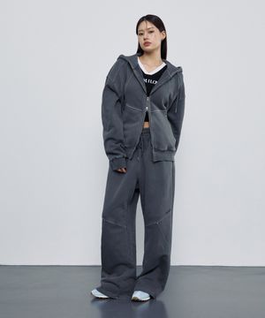 리벳 슬래시 피그먼트 후드 집업  + 스웻팬츠 차콜