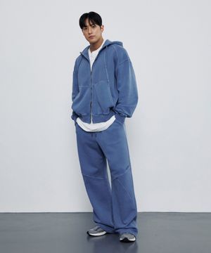 리벳 슬래시 피그먼트 후드 집업  + 스웻팬츠 블루