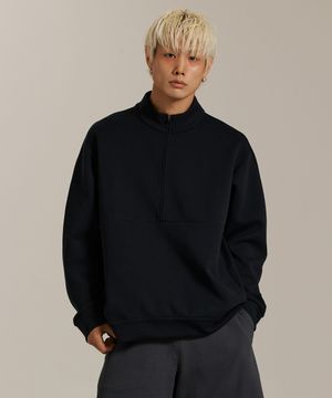 드리프트코어 유니 하프집업 탑-블랙