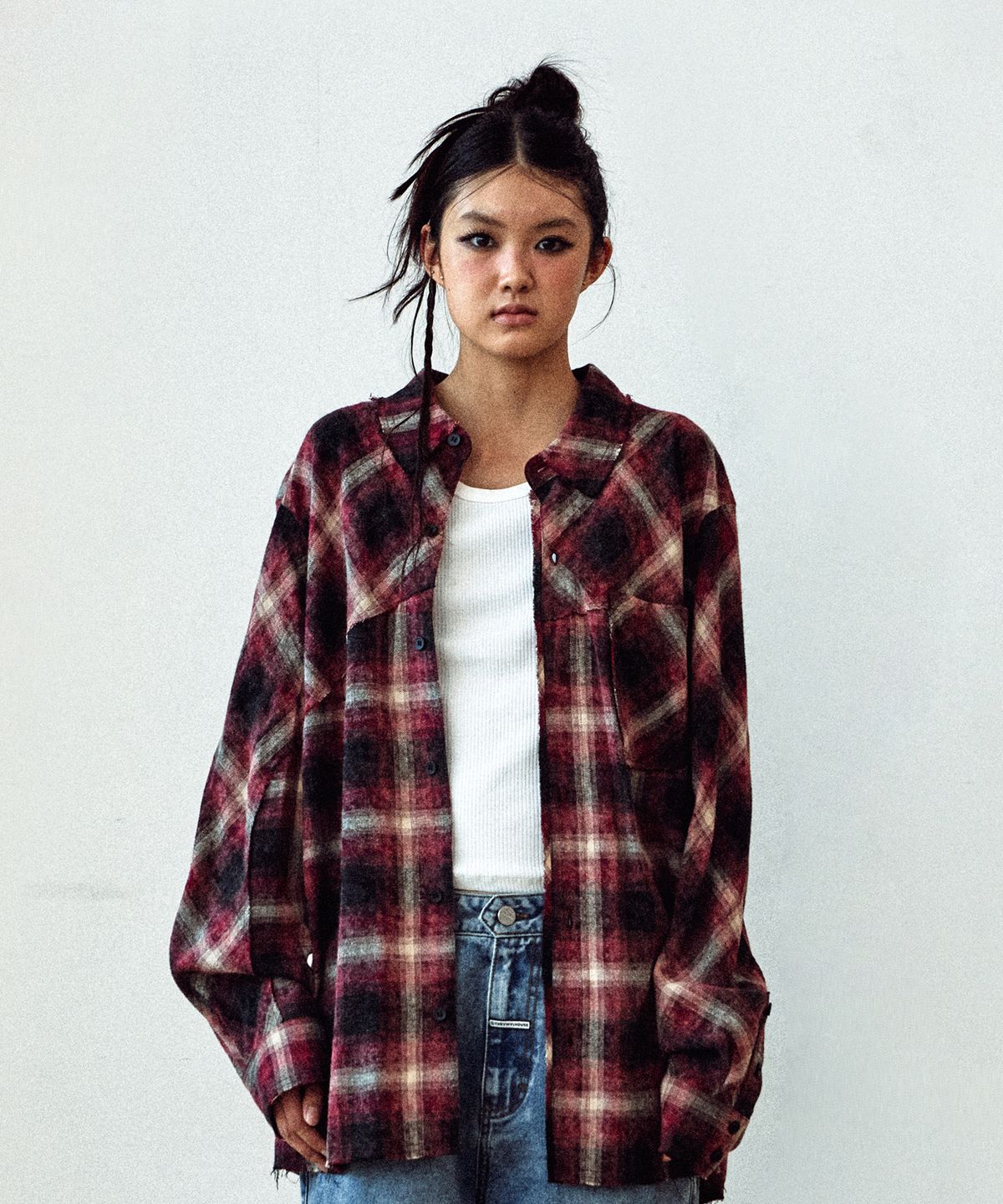 더바이닐하우스(THEVINYLHOUSE) BLEACHED CHECK SHIRTS RED