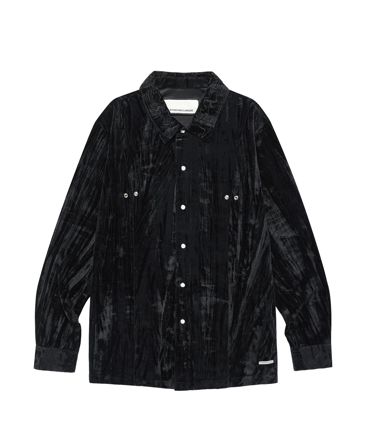 더바이닐하우스(THEVINYLHOUSE) EMBROIDERY VELOUR SHIRTS BLACK