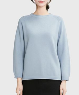 밀라 편하게 입는 여성 라운드넥 니트 스웨터_라이트블루