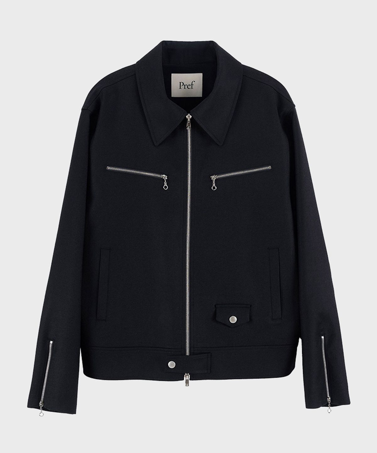 프레프(PREF) BLACK WOOL SINGLE RIDER JACKET