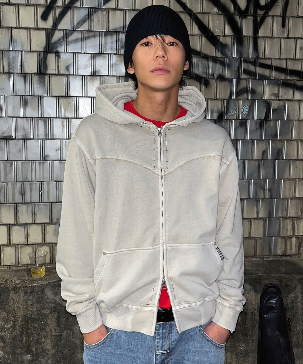 더바이닐하우스(THEVINYLHOUSE) DYED HOODIE ZIP-UP BEIGE