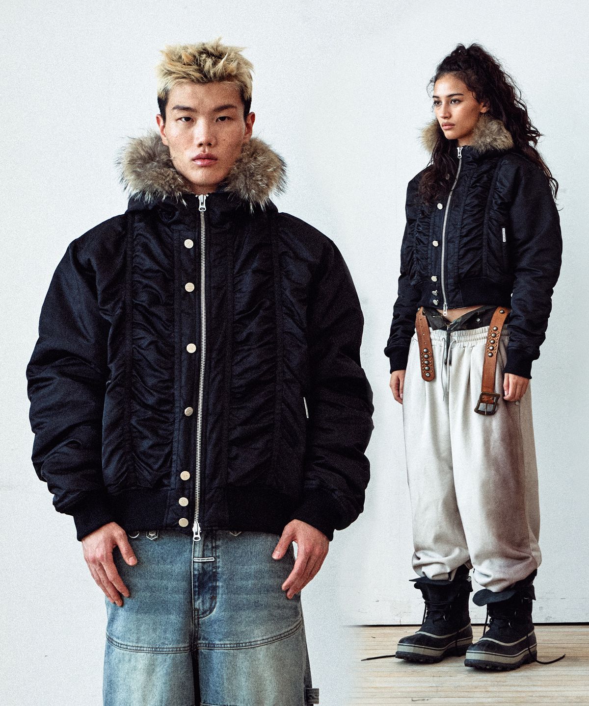 더바이닐하우스(THEVINYLHOUSE) FUR HOODED MA-1 JACKET BLACK