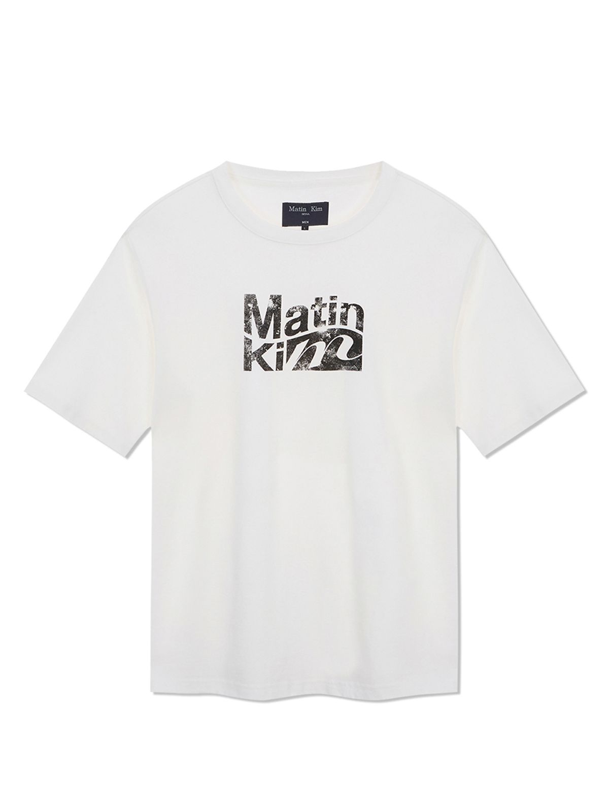 마뗑킴(MATIN KIM) WAVY LOGO GRAPHIC TOP FOR MEN IN WHITE