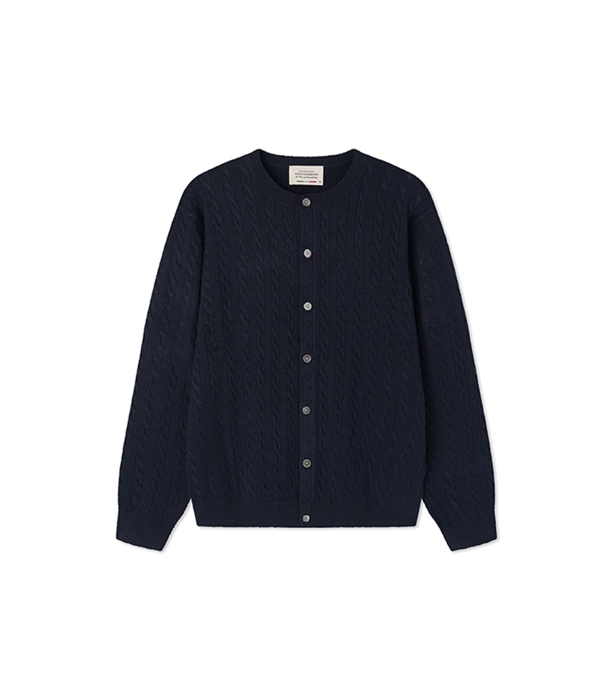 블랙브라운(BLACKBROWN) 라운드넥 케이블 니트 가디건 [NAVY]